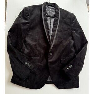 H&M Men's Blazer Sport Coat Jacket 40R Velvet Black One Button Satin Trim Lapel